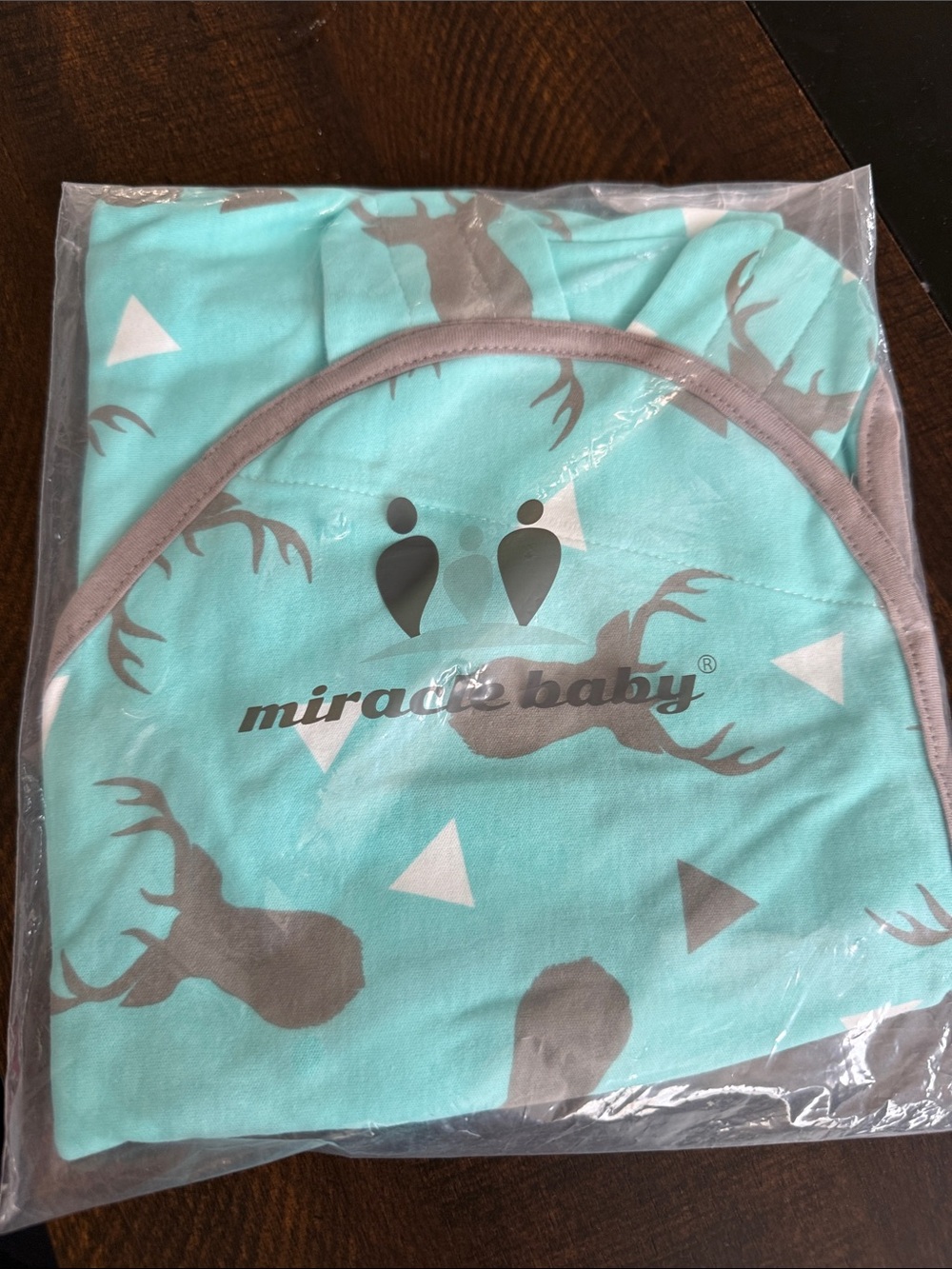 Miracle Baby Swaddle  in Aqua and Gray Deer Print
